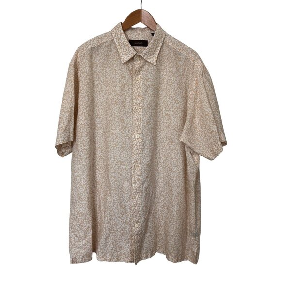 Tasso Elba Mens XXL Short Sleeve Beige Floral Linen Cotton Blend Shirt B… - Picture 1 of 11